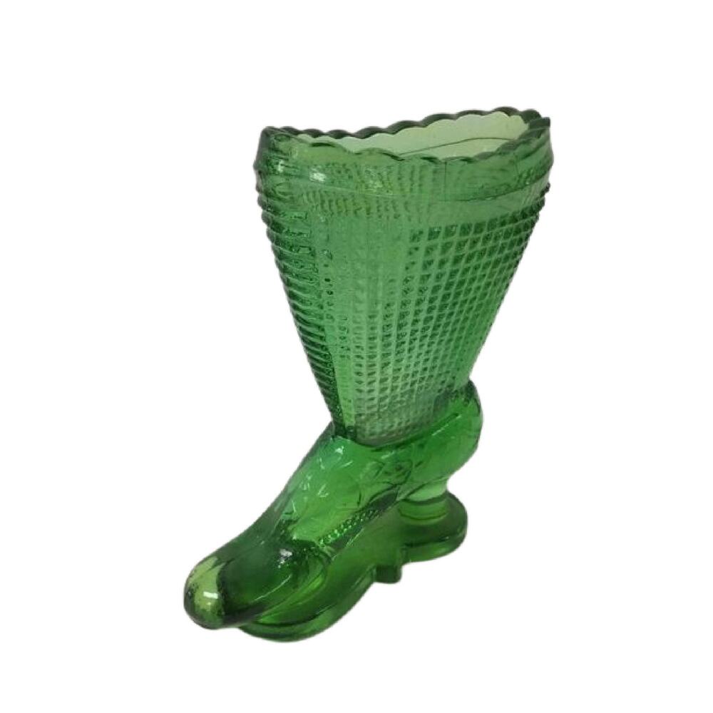 L E Smith Green Glass Boot Match Holder and Striker - Picture 3 of 5